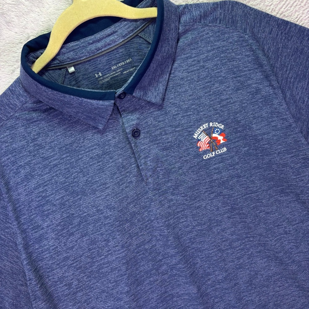 Under Armour Mens Polo 2XL Blue Musket Ridge Golf Club HeatGear Space Dye UM0816